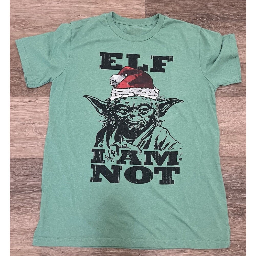 Star Wars Yoda Elf I Am Not Christmas T-Shirt Green Santa Hat Holiday Graphic